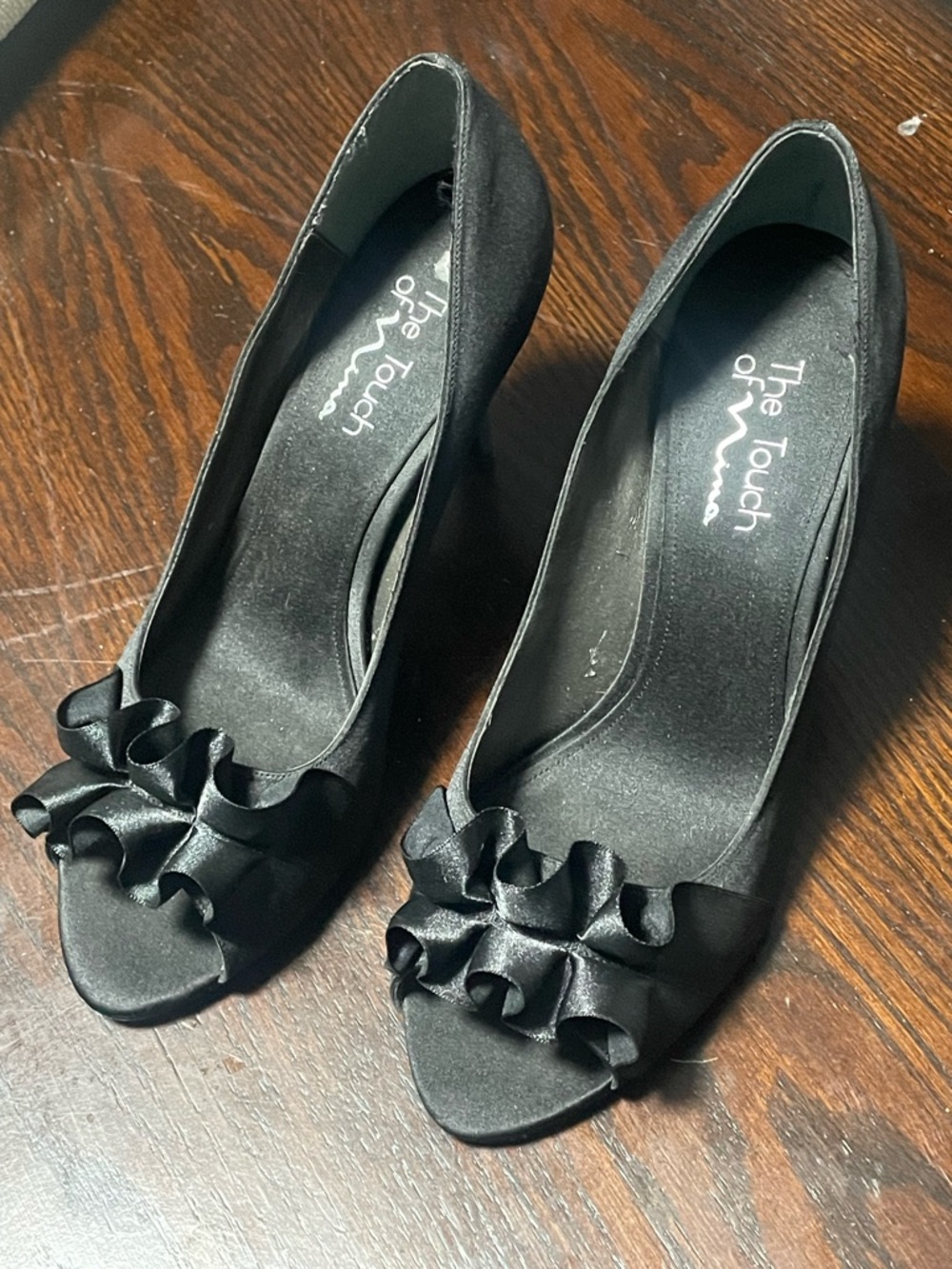 Women’s Black Satin Peep-Toe Heels with Bow Detail - Picture 4 of 4
